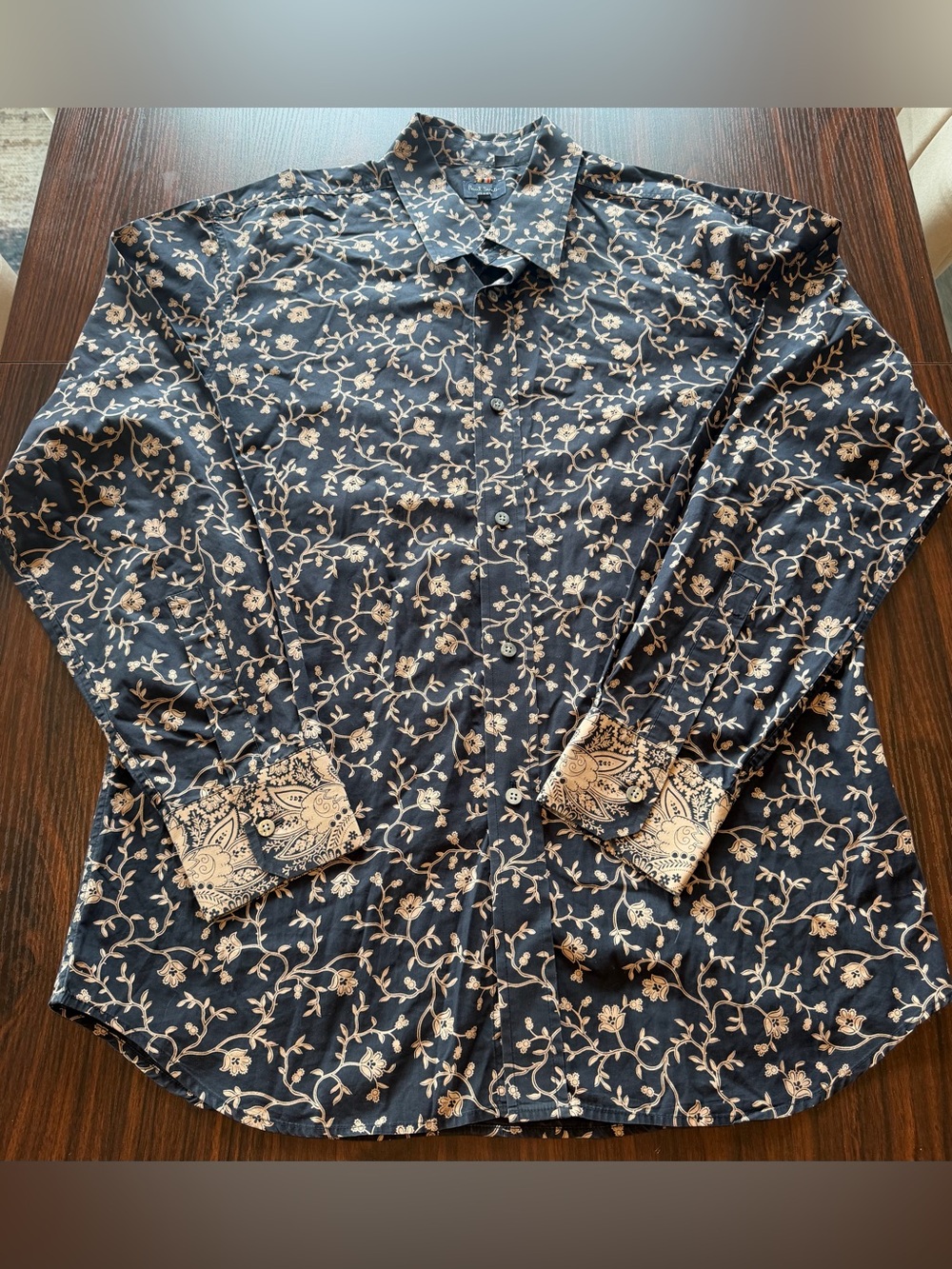 Paul Smith Jeans Mens Floral Button Up Shirt Made in Portugal Contrast Cuffs XL